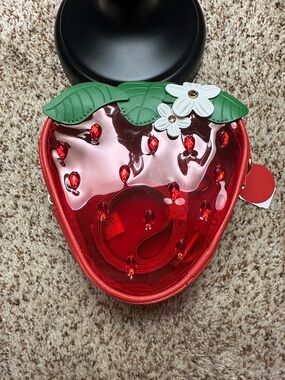 Bath & Body Works Red Strawberry Crossbody Bag with Green Leaves & White Flowers